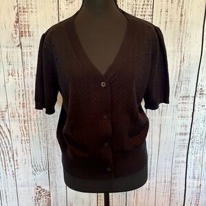 Classic Feminine Work Wear Casual V Neck Button Down Black Short Sleeve Cardigan